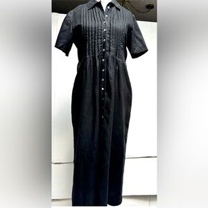 100% LINEN MAXI DRESS SIZE 12P LAGEN LOOK COTTAGE PRAIRIE PLEATED Liz Claiborne